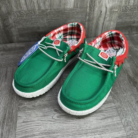 Hey Dude Kids size 4 Holiday Elf Green Red Slip On Shoes - Picture 3 of 8